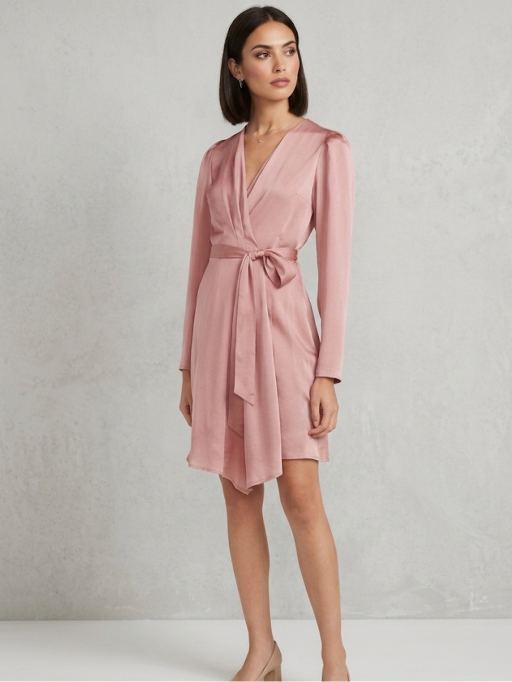 Express Satin Wrap Dress – Size M | Soft‑Girl Luxe | Wedding‑Guest Ready